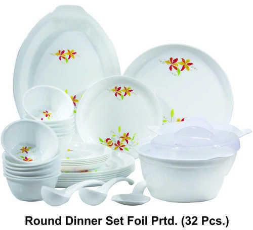 Wonder Round Plastic Printed Dinner Set, Color : White