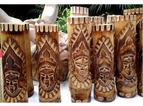 Carved Bamboo Vase, Shape : Cylindrical