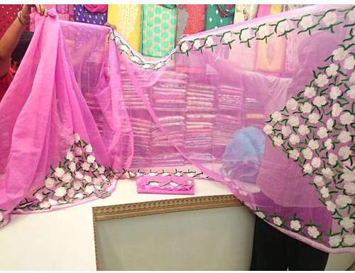 Pink Printed Supernet Saree