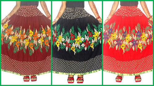 Cotton Jaipuri Figures A-line Beach Skirt, Size : Large