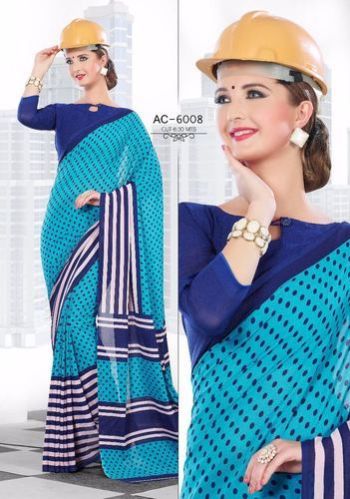 Printed Crepe Uniform Saree, Occasion : Daily Wear, Formal Wear