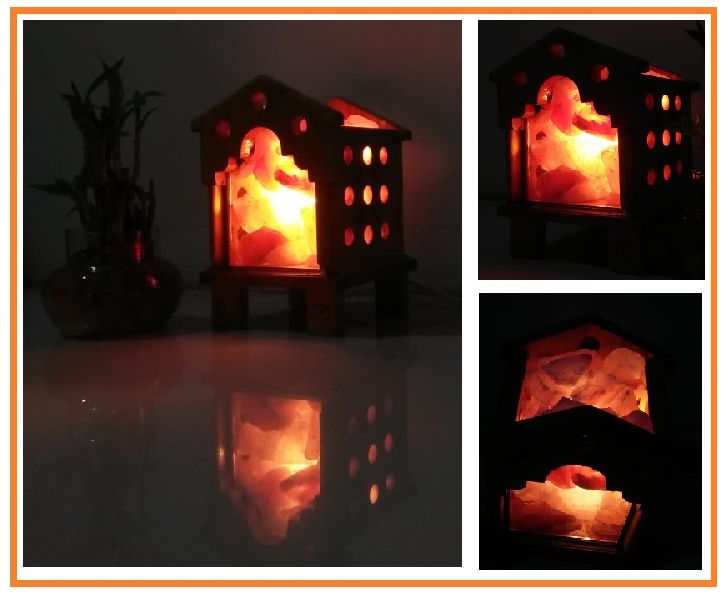 House Shaped Wooden Himalayan Salt Lamp, for Home Decoration, Style : Antique