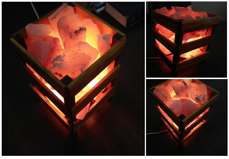 Square Wooden Himalayan Salt Lamp