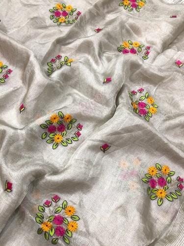Tissue Linen Embroidered Saree