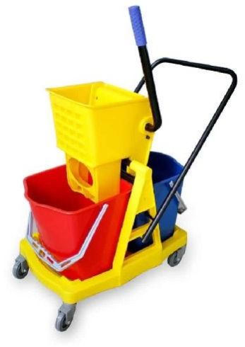 Plastic Double Bucket Wringer Trolley, For Hospital, Hotels, Color : Blue, Red, White, Yellow