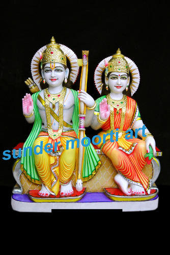 Makrana Marble Lord Rama Darbar Statues, Color : Golden (Gold Plated), Multicolor