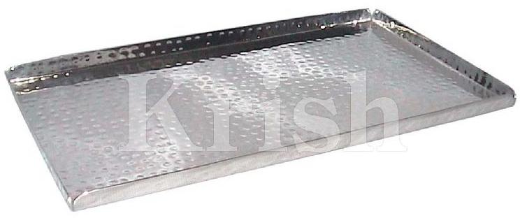 Polished Stainless Steel Rectangular Hammered Tray, for Serving, Size : Multisize