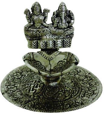 White Metal Laxmi Ganesh Diya