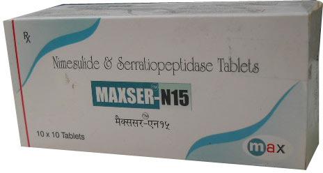 Maxser N15 Tablets, Composition : Nimesulide Serratiopeptidase
