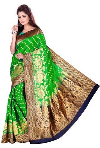 Kanchipuram Silk Sarees, Color : Green