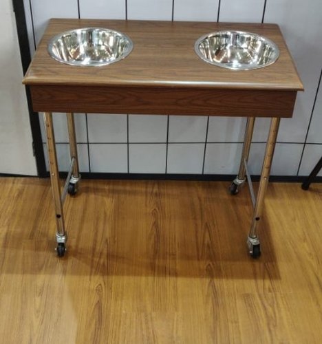 Wood stainless Steel Double Bowl Salon Trolley, for Professional, Color : Brown