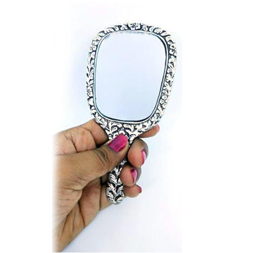 Glass Antique Hand Mirror, Color : Grey, Silver