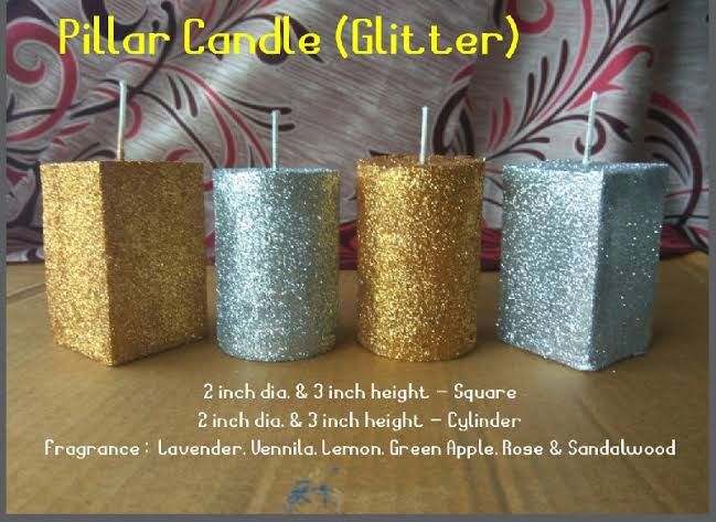 Paraffin Wax Pillar Glitter Candles
