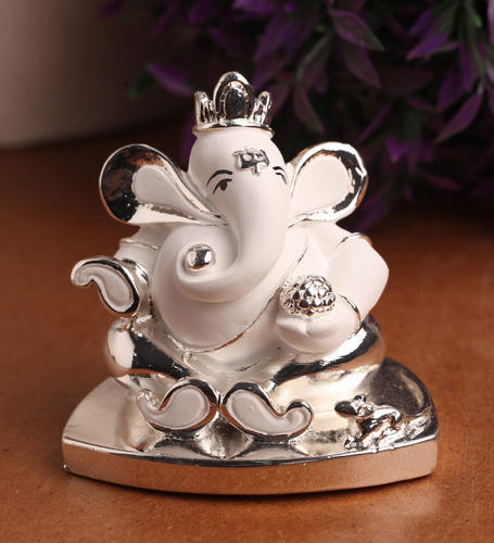 Resin Silver Plated Ganesh Statue, Dimension : 3 x 2 x 3