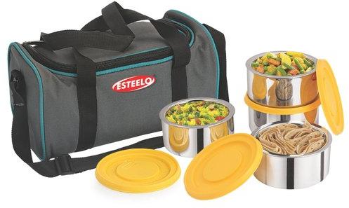 Esteelo Stainless Steel insulated lunch boxes, Color : Mirror Finish