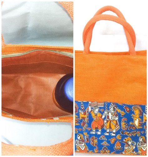 Jute Lunch Bag with Bottle Holder, Color : Multicolor