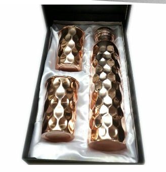 Copper Water Bottle with 2 Glasses, Feature : Hard Structure, Lite Weight