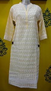 Half Sleeve Cotton Chikan Embroidery Kurti, Size : Small, Medium, Large, XL