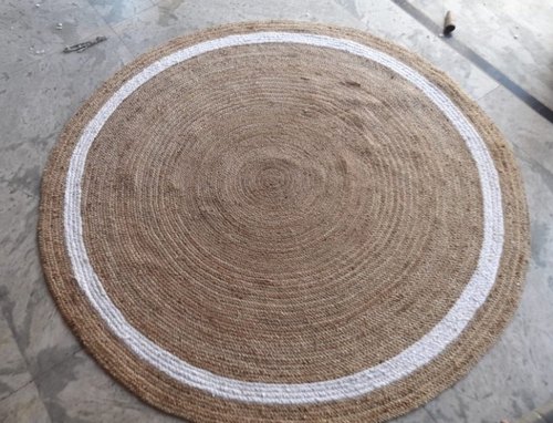 Round Jute White & Brown Rug, for Home, Office, Restaurant, Size : 90x90xcm