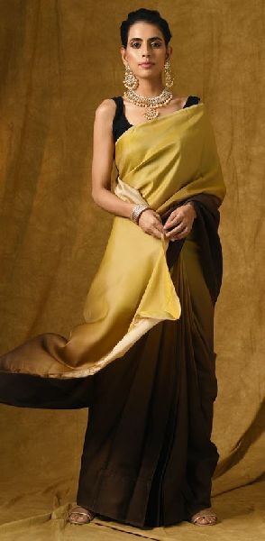 Gold & Brown Satin Saree, Technics : Woven