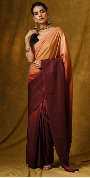 Maroon & Yellow Satin Saree, Technics : Woven