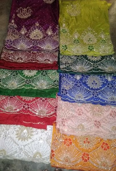 Cotton Handwork George Fabric, Color : Multicolor