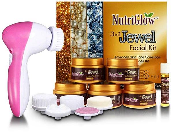 Nutriglow 3 in 1 Jewel Facial Kit 260 GM with 5 in 1 Rotating Face Massager