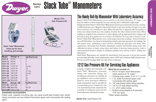 Dwyer Slack Tube Series 1212 Gas Pressure Kit for Servicing Gas Appliances 
