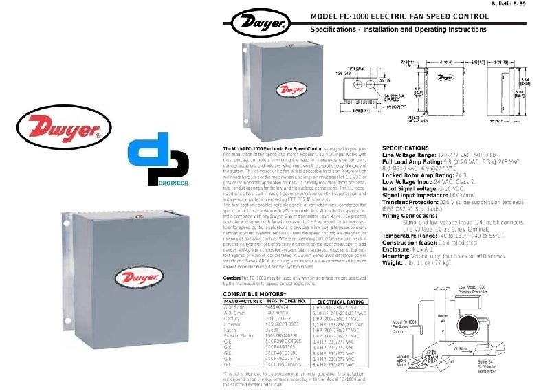 Selectable Hard Start Dwyer Electronic Fan Speed Control FC-1000 Low Cost 0-10 VDC Input 