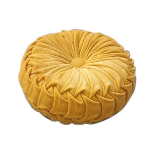 Round Designer Smocked Cushion, Color : Yellow