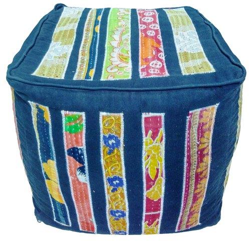 Lucky Handicraft Cotton Handmade Indian Pouf Stool, for Home, Hotel, etc., Color : Multicolor