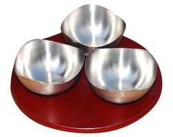 Round Wooden Tray Bowl Set, Size : 22cmx12cm