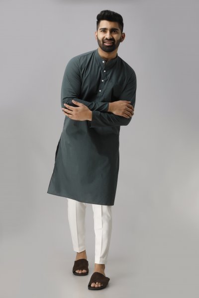 Printed Cotton Olive Green Kurta, Size : M, XL