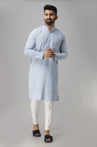 Textured Sky Blue Kurta