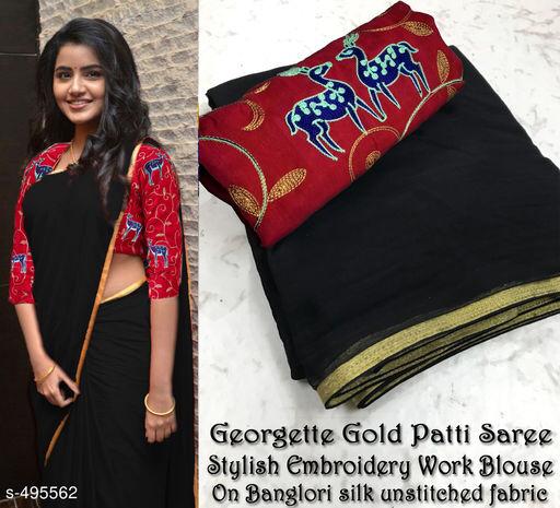 Georgette Gold Patti Saree