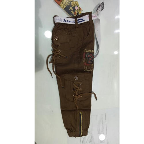 Kids Cotton Cargo Pant, Color : Brown