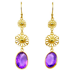 10.30cts natural purple amethyst 925 silver 14k gold dangle earrings p91283