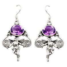 Natural purple amethyst 925 silver cupid angel wings earrings d15073