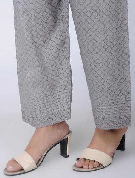 Striped Cotton Block Printed Grey Pant, Occasion : Casual Wear