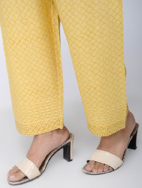 100% Cotton Block Printed Yellow Pant, Age Group : Adults