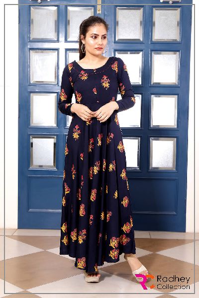 ROYAL BLUE DESIGNER LONG KURTI, Technics : Machine Made