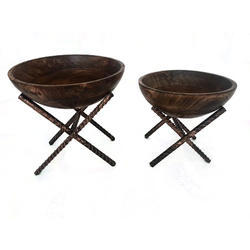 Wooden Bowls With Riser Stands