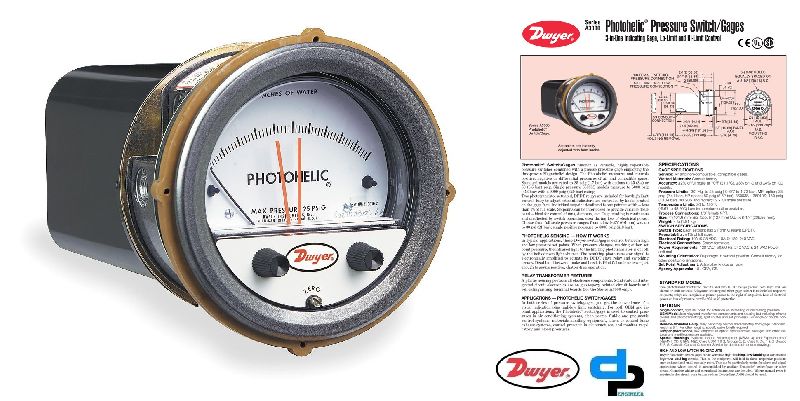 Dwyer A3001AV Photohelic Pressure Switch Gauge Range 0-1.0 Inch w.c.500-4000 FPM.