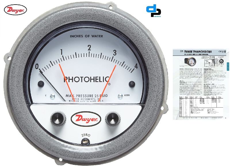 Dwyer A3330 Photohelic Pressure Switch Gauge Range 15-0-15 Inch W.c.