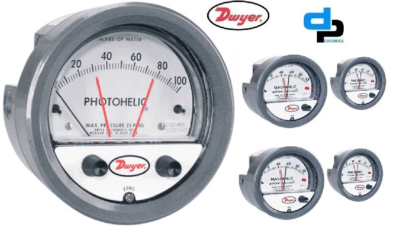 Dwyer A3002AV Photohelic Pressure Switch Gauge Range 0-2.0 Inch w.c./1000-5600 FPM.