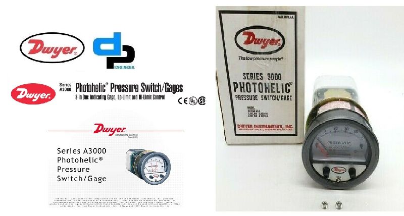 Dwyer A3000-20KPA Photohelic Pressure Switch Gauge Range 0-20 kPa.