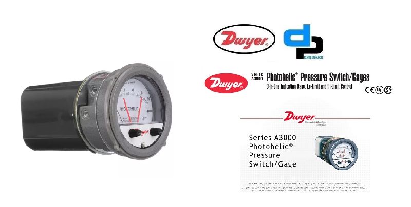 Dwyer A3000-50MM Photohelic Pressure Switch Gauge Range 0-50 Mm W.c.