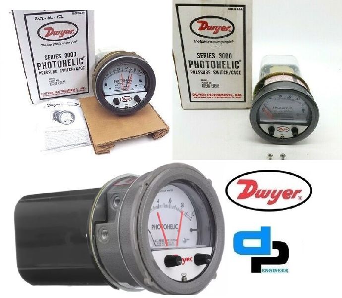 Dwyer A3001AV Photohelic Pressure Switch Gauge Range 0-1.0 Inch w.c.500-4000 FPM.