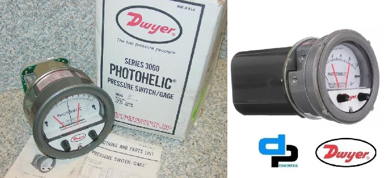 Dwyer A3002AV Photohelic Pressure Switch Gauge Range 0-2.0 Inch w.c./1000-5600 FPM.