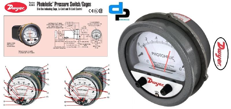 Dwyer A3000-500PA Photohelic Pressure Switch Gauge Range 0-500 PA